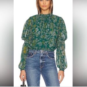 Free People Green Floral Sheer Blouse